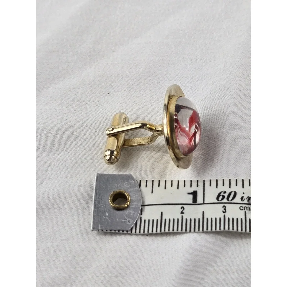 Anson Fly‎ Fishing Lure Lucite Tie Clip Cufflinks Men's Gold Brass Set Vtg Gift
